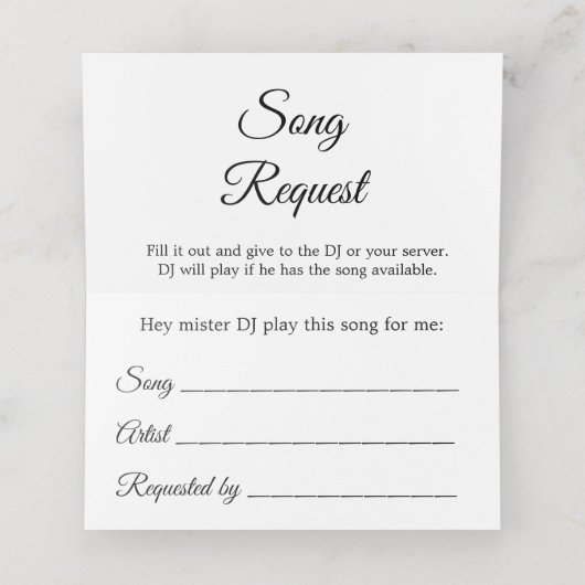 Song Request Folded Wedding Place Card (Binnenkant ongevouwen)