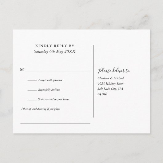 Song Request Greenery Leaves Script RSVP-kaart Uitnodiging Briefkaart (Achterkant)