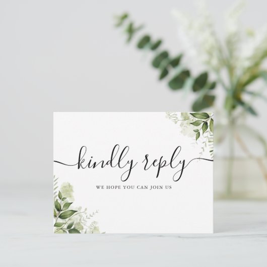 Song Request Greenery Leaves Script RSVP-kaart Uitnodiging Briefkaart (Staand voorkant)