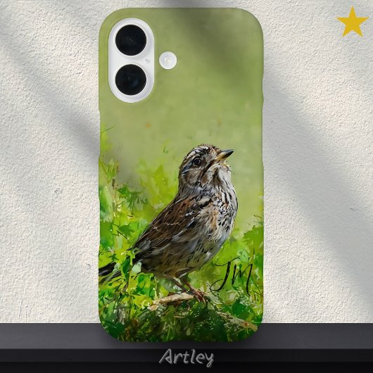 Song Sparrow Bird Painting Aangepaste naam Case-Mate iPhone Case