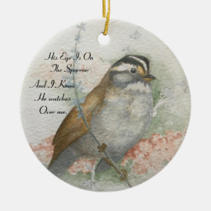 Song Sparrow die hij over me kijkt Bijbelcitaat Keramisch Ornament