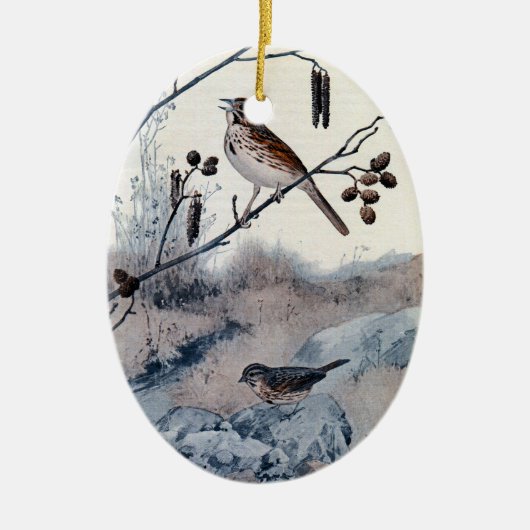 Song Sparrows in de lente Keramisch Ornament (Voorkant)