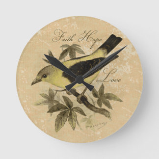 Songbird Bird Faith Hope Love Wall Clock Ronde Klok