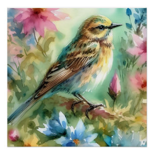 Songbird Melody sierlijke vogel & bloemen eleganti Perfect Poster