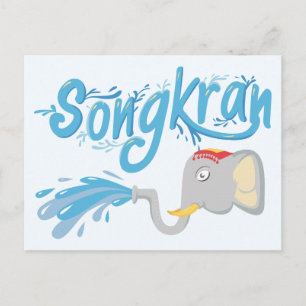Songkran Olifant spuitwater T-Shirt Briefkaart