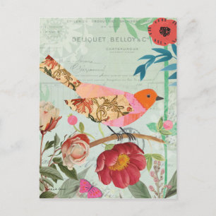 Songvogel met collage-stijl briefkaart