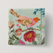 Songvogel met collage-stijl vierkante button 5,1 cm (Voorkant)