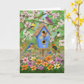 Songvogels Lily Garden Birdhouse Kaart (Gele Bloem)