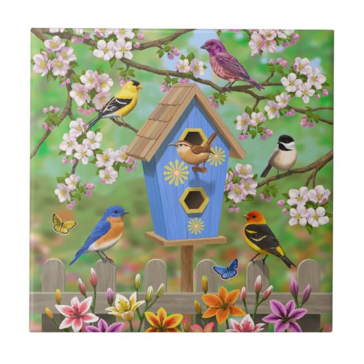 Songvogels Lily Garden Birdhouse Tegeltje (Voorkant)