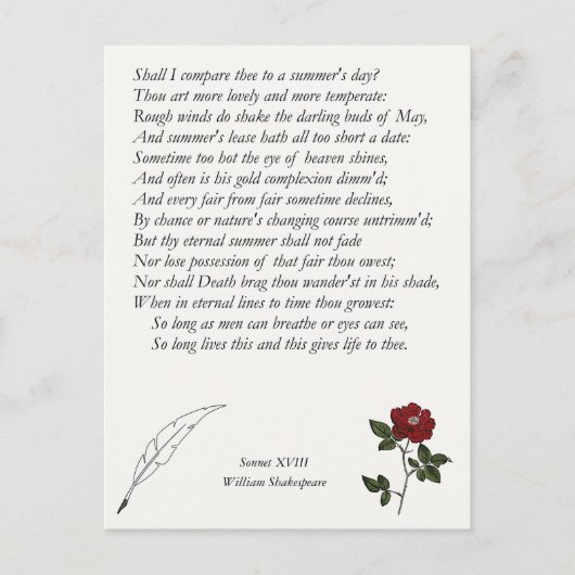 Sonnet # 18 van William Shakespeare Briefkaart (Voorkant)