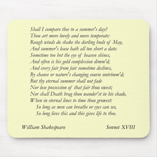 Sonnet # 18 van William Shakespeare Muismat (Voorkant)
