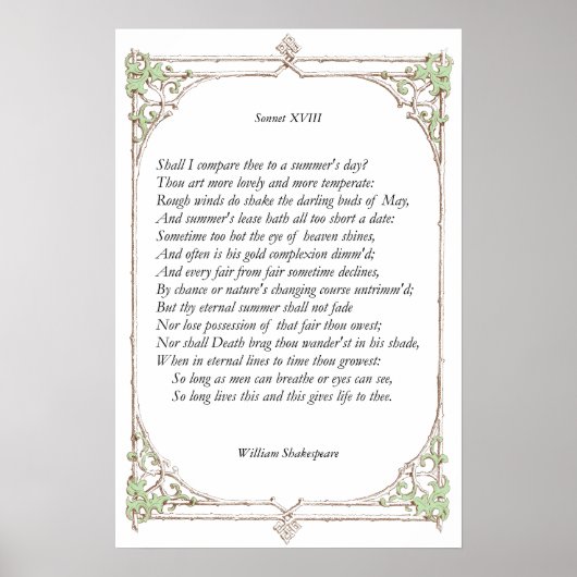 Sonnet # 18 van William Shakespeare Poster (Voorkant)