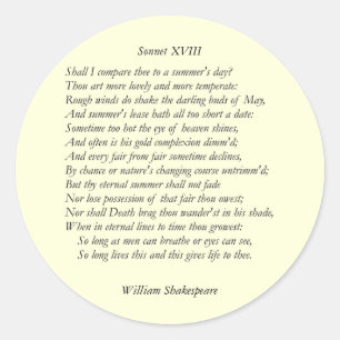 Sonnet # 18 van William Shakespeare Ronde Sticker