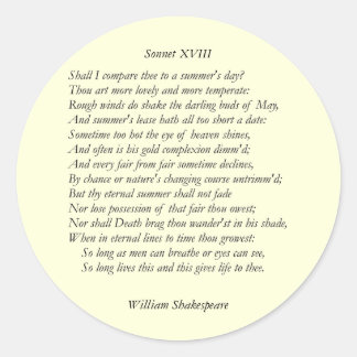 Sonnet # 18 van William Shakespeare Ronde Sticker