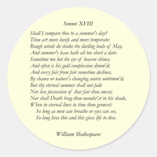Sonnet # 18 van William Shakespeare Ronde Sticker (Voorkant)