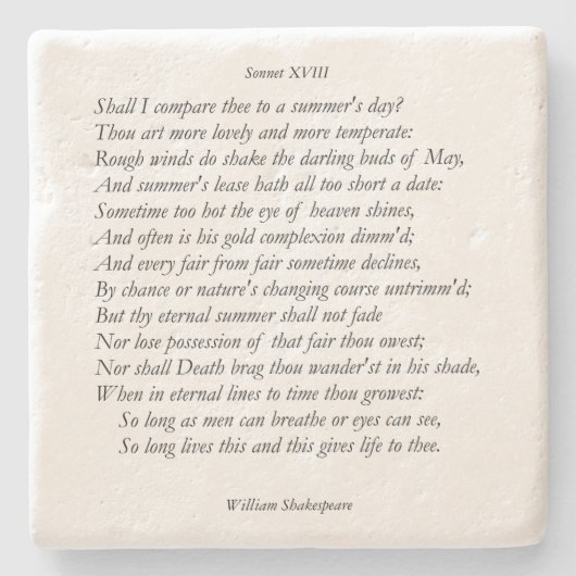 Sonnet # 18 van William Shakespeare Stenen Onderzetter (Voorkant)