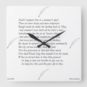 Sonnet # 18 van William Shakespeare Vierkante Klok