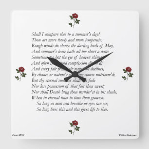 Sonnet # 18 van William Shakespeare Vierkante Klok
