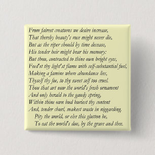 Sonnet # 1 van William Shakespeare Vierkante Button 5,1 Cm