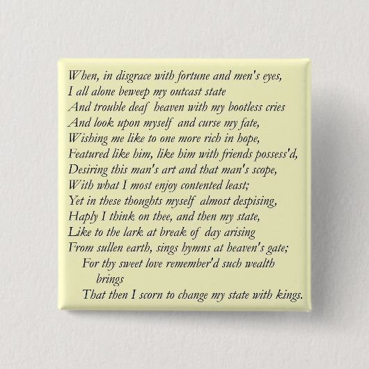 Sonnet # 29 van William Shakespeare Vierkante Button 5,1 Cm (Voorkant)