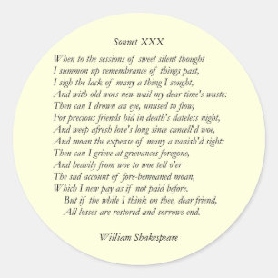 Sonnet # 30 van William Shakespeare Ronde Sticker