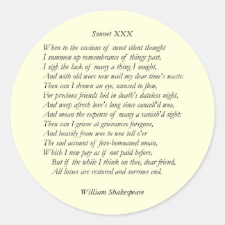 Sonnet # 30 van William Shakespeare Ronde Sticker