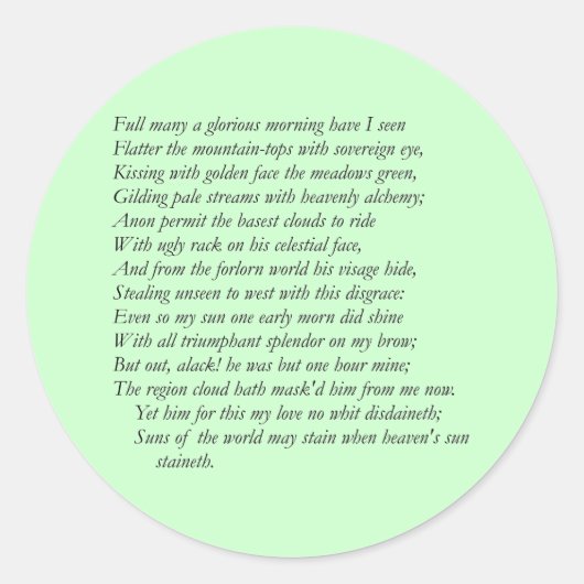 Sonnet # 33 door William Shakespeare Ronde Sticker (Voorkant)