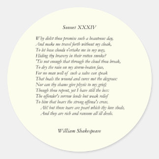 Sonnet # 34 van William Shakespeare Ronde Sticker