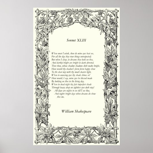Sonnet # 43 van William Shakespeare Poster (Voorkant)