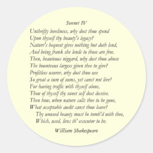 Sonnet # 4 van William Shakespeare Ronde Sticker