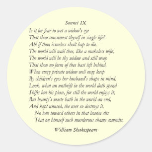 Sonnet # 9 van William Shakespeare Ronde Sticker
