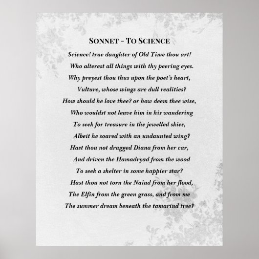 Sonnet aan Wetenschap Edgar Allan Poe Poem Poster (Voorkant)