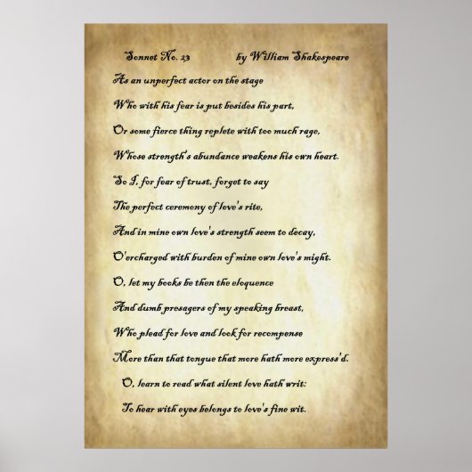 Sonnet No. 23 van William Shakespeare Poster (Voorkant)