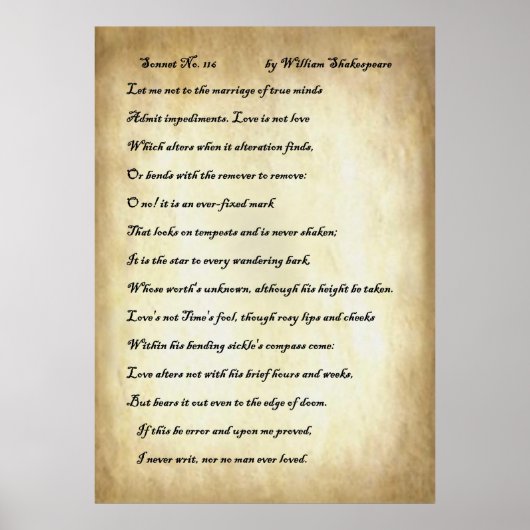 Sonnet nr. 116 van William Shakespeare Poster (Voorkant)