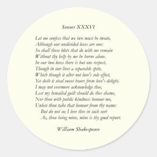 Sonnet Nummer 36 van William Shakespeare Ronde Sticker