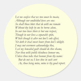 Sonnet Nummer 36 van William Shakespeare Ronde Sticker