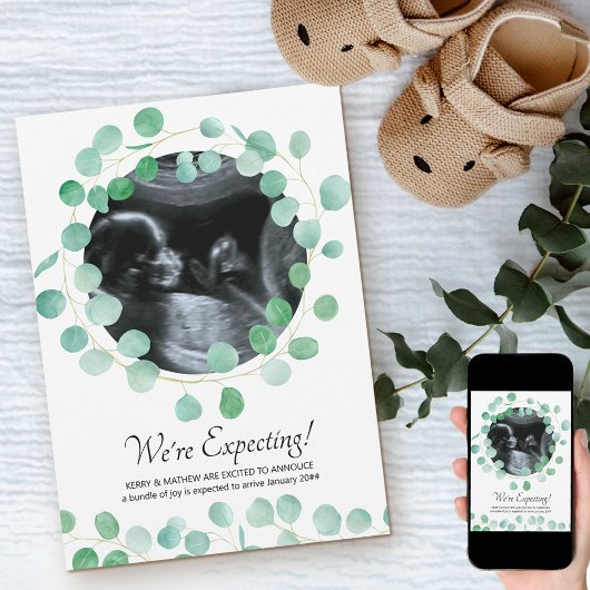 Sonogram Foto Eucalyptus Greenery Zwangerschap Aankondiging