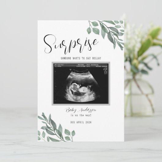 Sonogram Neutral Green Card Baby Announcement Aankondiging (Staand voorkant)