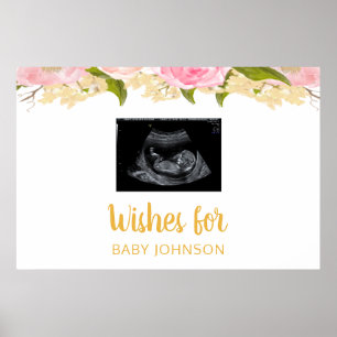 Sonogram roze en gouden Baby shower-gastboekje Poster