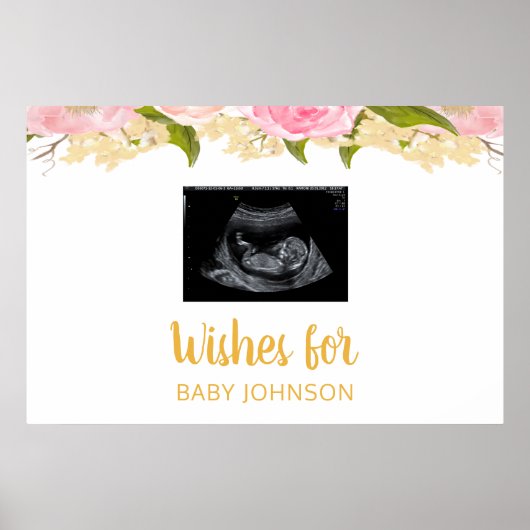 Sonogram roze en gouden Baby shower-gastboekje Poster (Voorkant)