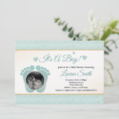 Sonogramme Baby shower Invitation garçon, orteils (Debout devant)