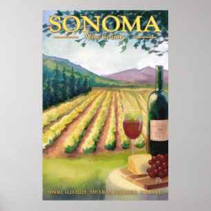 Sonoma, Californie Vin Pays Affiche de voyage