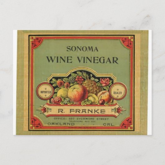 Sonoma Vinegar,  Adverteren etiket Briefkaart (Voorkant)