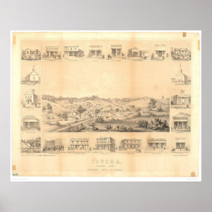 Sonora, CA. Panoramische kaart 1854 (1647A) - niet Poster