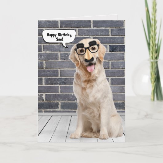 Son's Birthday Golden Retriever met Mask Kaart (Voorkant)