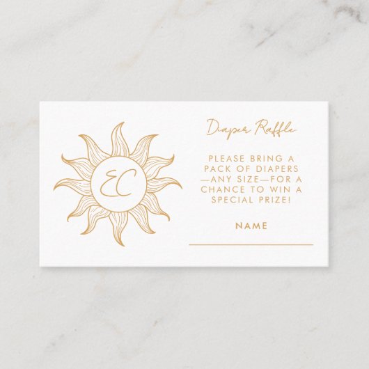 Sonshine Luier Raffle Kaart Baby shower behuizing Visitekaartje (Voorkant)