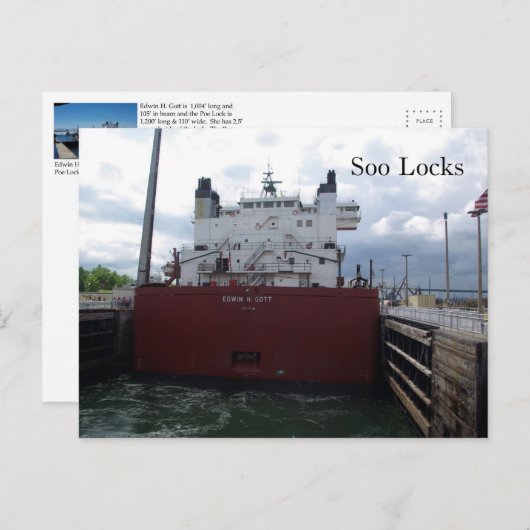 Soo Locks & Edwin H. Gott carte postale (Devant / Derrière)