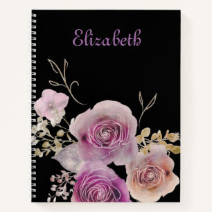  soor Rustic Black en Paarse Floral Notitieboek