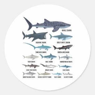 Soorten haaien Identificatie oceaan Ronde Sticker