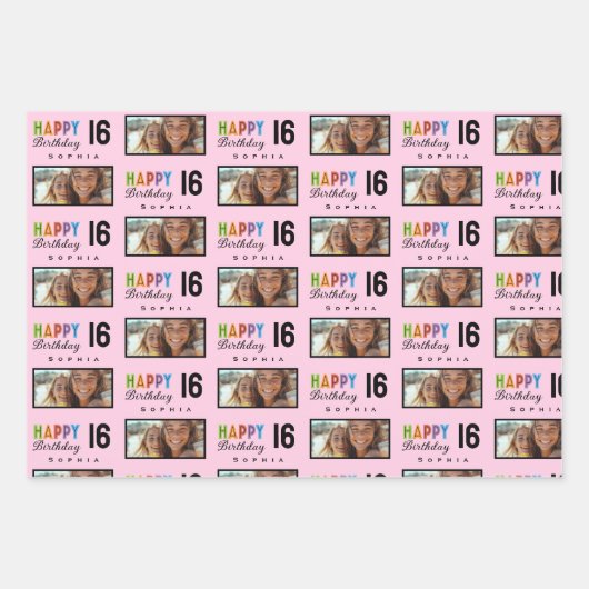 Sophia Aangepaste Naam Leeftijd 16 Verjaardag Wrap Inpakpapier Vel (Voorkant 2)